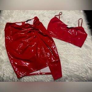 Red fashion nova 2 piece top skirt set